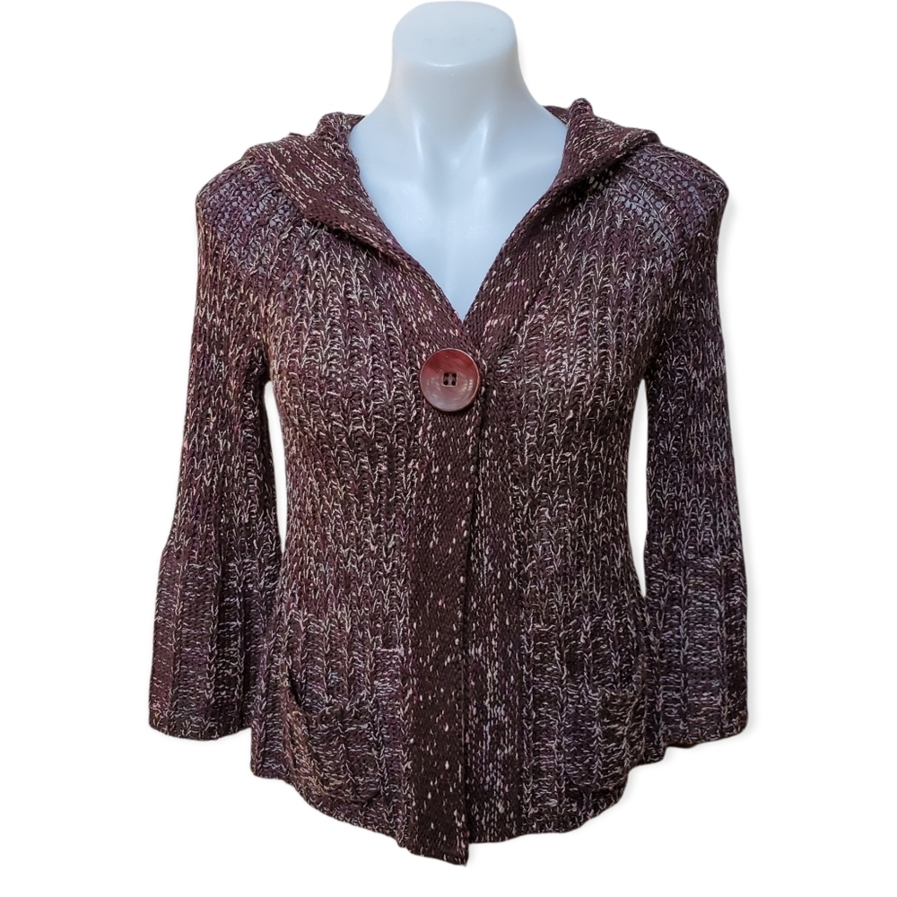 NEW BCBGMAXAZRIA Hoodie Sweater Plum & Chocolate Women's Cardigan SM